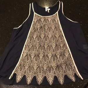 IISLI dbl lined navy tank with silver lace overlay